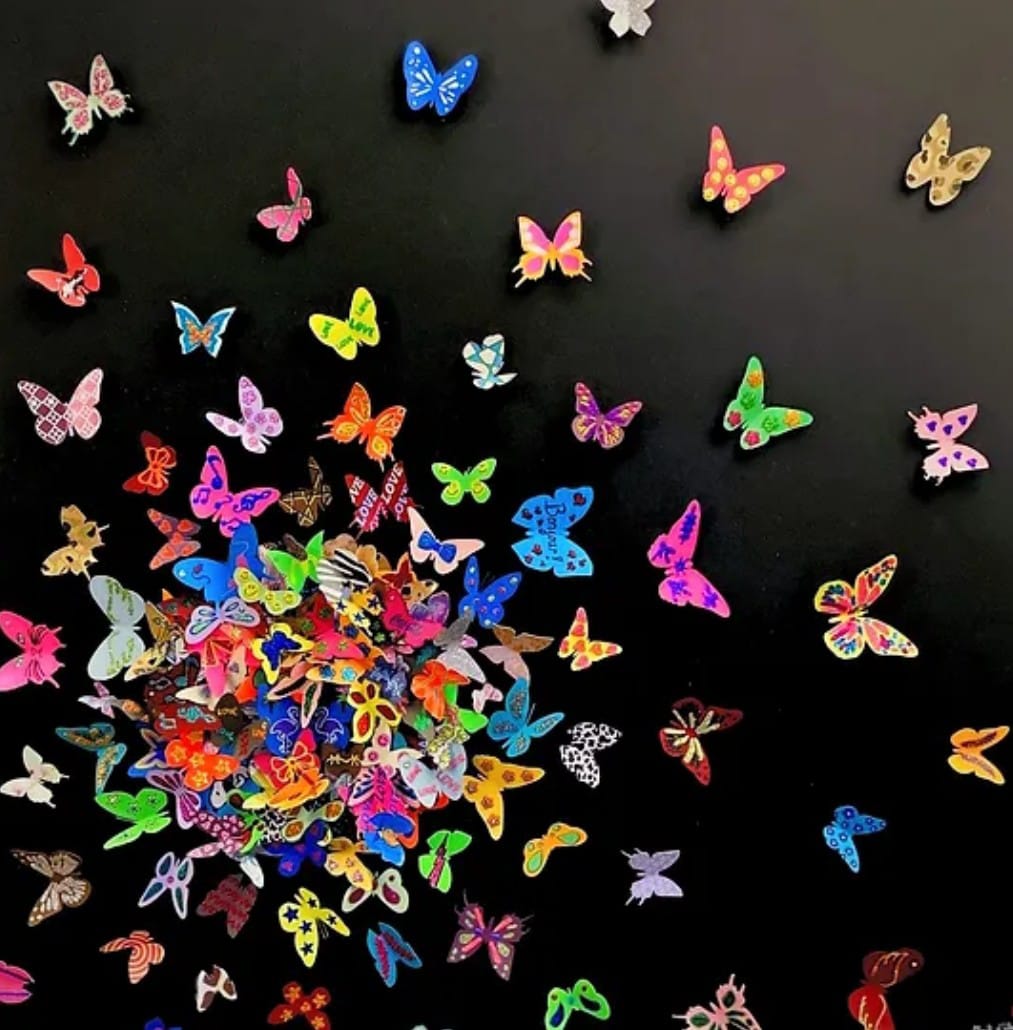 Papillons 80x80 cm, Tableau en 3D Pop Art, Technique mixte, 2024
